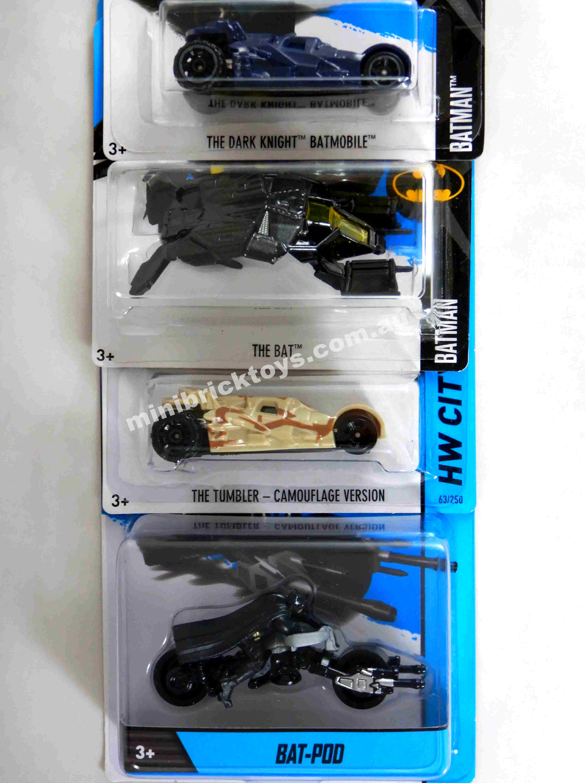 Hot Wheels Dark Knight Trilogy BATMOBILES: BAT-POD (Batman), THE BAT & TUMBLER