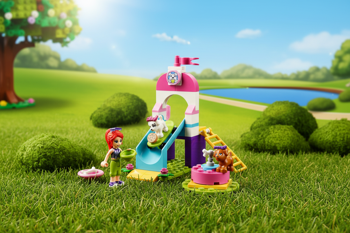 LEGO Friends Puppy Playground Set in cheerful outdoor park