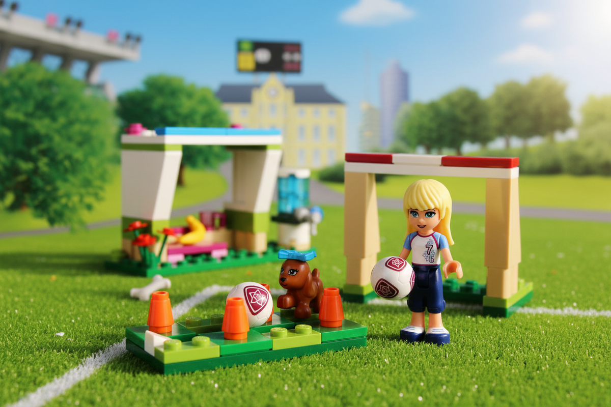 LEGO Friends Stephanie's Soccer Practice Set on sunny soccer field