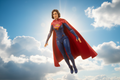McFarlane DC Multiverse Flash Movie Supergirl with short dark hair and red top in heroic sky setting